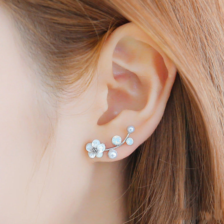 Delicate Flower Pearl Stud Earrings