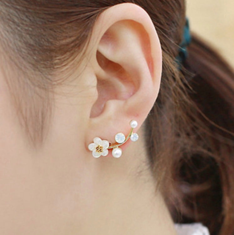 Delicate Flower Pearl Stud Earrings